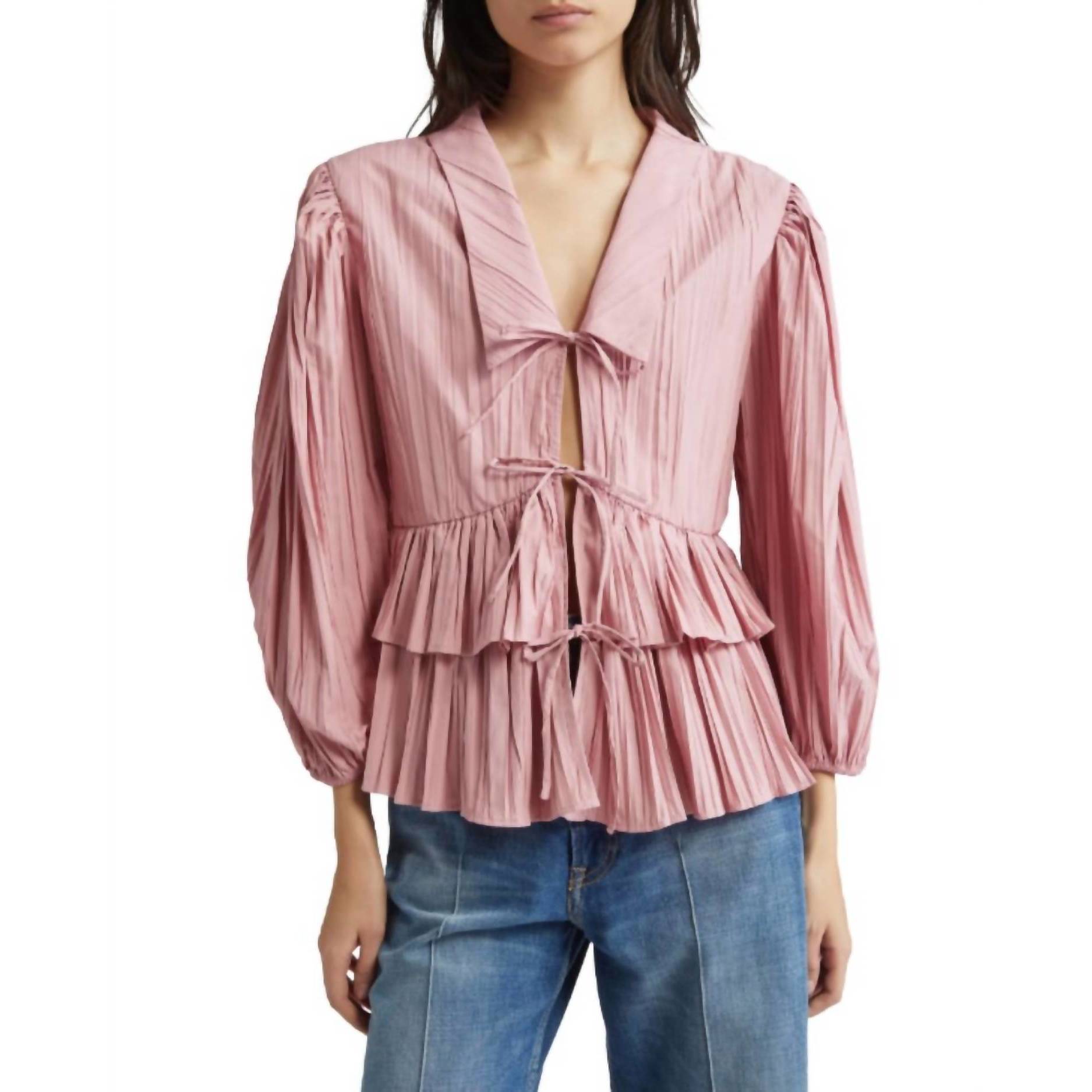 New Stine Goya Balloon Sleeve Tie Top In Dusty Rose
